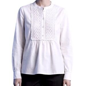 J.Crew Re-Imagined White Cotton Eyelet Lace Popover Blouse Womens Large L